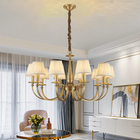 Lustre américain classique en laiton, éclairage de plafond décoratif en tissu pour salon et chambre, suspension moderne en cuivre