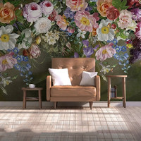 Murale murale européenne traditionnelle à fleurs de roses peintes à la main, non tissée, résistante aux plis, imperméable, pour fond de télévision, facile à poser soi-même