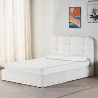 Lit King Size Moderne Minimaliste en Tissu, Grand Lit de Luxe Blanc Sherpa pour Chambre Parentale, Lit Double Modulaire Doux pour Appartement et Hôtel