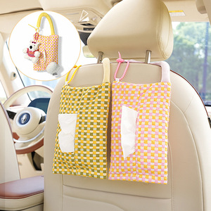 Bolsa colgante para pañuelos de coche, caja de pañuelos colgante multifuncional, bolsa de tela creativa para pañuelos para accesorios interiores de coche - Product Image 3
