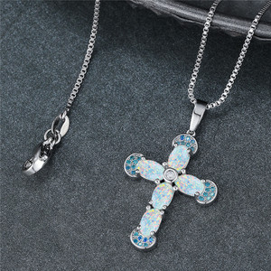 Collier pendentif croix Simple, collier en pierre de cristal opale arc-en-ciel, or <span class=keywords><strong>Rose</strong></span>, chaîne de couleur argent, colliers pour femmes, fête - Product Image 6