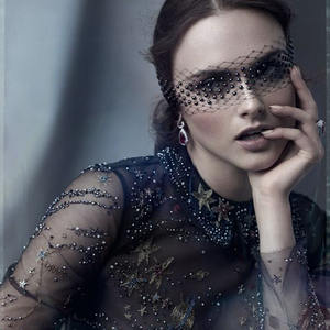 Velo da Sposa con Perline a Gabbia di Cristallo e Rete Nera, Accessori per Capelli - Product Image 2