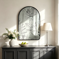 Miroir décoratif mural en fer forgé Art Déco avec cadre noir, motif botanique imprimé feuille de Ginkgo, pour la décoration intérieure