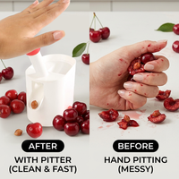 Populaire keukenhulp: handmatige kersenontpitter, draagbaar plastic fruitontpitter, zaadverwijderaar voor olijven, druiven en kleine pruimen.