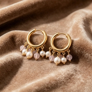 Custom Stainless Steel Gold Tassel Drop <b>Earrings</b> with Faux Pearl and Pink <b>Crystal</b> Beads Hypoallergenic for Women - Product Image 3