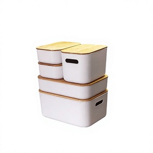 <b>White</b> Plastic Injection-Molded Rectangle Classic Storage <b>Box</b> <b>with</b> Bamboo <b>Lid</b> Over 35L Capacity and Folding Design - Product Image 4