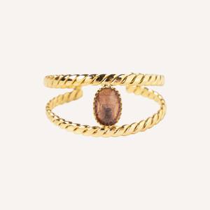 Bagues en acier inoxydable YXM R02 en pierre naturelle dorée, taille ajustable, bijoux de mode printemps-été - Product Image 1