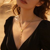 Collar de Rosario Religioso de Acero Inoxidable 316L, Chapado en Oro de 14k y 18k, con Cuentas, Estilo Medieval Vintage, para Mujer
