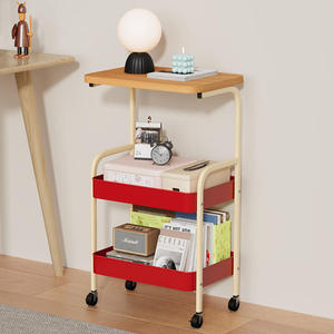 OEM Rolling Cart with Lockable Wheels Wooden Tabletop Metal Utility Cart Storage Organizer Cart with for Kitchen Office Bedroom - Product Image 1