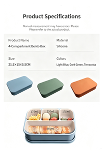 Boîte à bento en silicone de qualité alimentaire avec logo personnalisé, 4 compartiments, hermétique, vente en gros, fabrication OEM directe d'usine, conteneur pour préparation de repas - Product Image 2