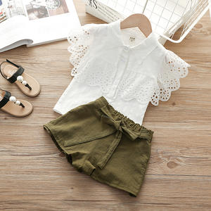 Conjunto de Ropa Infantil al por Mayor, Camisa con Mangas de Encaje y Volantes, Traje Deportivo, Conjunto de Ropa Blanca - Product Image 2