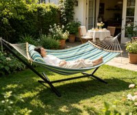 Hamac matelassé confortable avec support, pas besoin d'arbre, parfait pour la détente dans la cour, intérieur, extérieur, chambre, salon, jardin