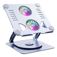 Support de support de refroidissement de tablette réglable pliable en alliage d'aluminium à 360 Rotation avec double ventilateur de refroidissement support pour ordinateur portable de bureau
