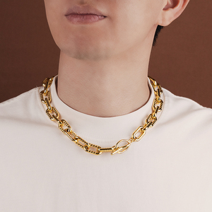 Moda impermeable OT cierre collar de cadena de acero inoxidable 18K chapado en oro hecho a mano grueso Paperclip enlace cadena collar conjunto - Product Image 6