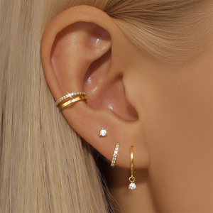 Ensemble de 3/4 paires de boucles d'oreilles en argent sterling S925 avec pierres en zircon marquise et forme géométrique octogonale - Product Image 4