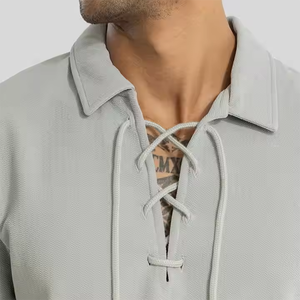 <span class=keywords><strong>Chemise</strong></span> personnalisée de haute qualité pour hommes, nouvelle <span class=keywords><strong>chemise</strong></span> de plage décontractée à manches longues, <span class=keywords><strong>col</strong></span> montant, corde à longueur réglable, <span class=keywords><strong>chemise</strong></span> de couleur unie - Product Image 2