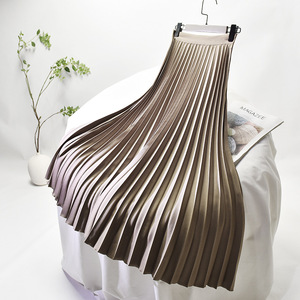 S0010A Spring New Fashion Solid Color Long Free Size <b>Elastic</b> High Waist Woman Pleated <b>Skirts</b> - Product Image 1