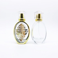 Botol Parfum Kaca Datar Cetak Layar Emas Mewah dengan Diffuser Reed, Tutup Sekrup Kustom Desain Arab, Kelas Atas