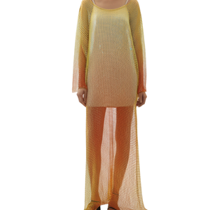 Của phụ nữ Wedding Evening gowns 100% <span class=keywords><strong>polyester</strong></span> Vàng-cam tương phản dệt kim lưới vải AB Rhinestone hot-<span class=keywords><strong>s</strong></span>ửa chữa trang trí - Product Image 6