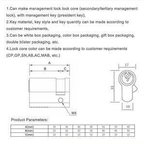 Cylindre de serrure à profil européen FEIHUAN en laiton avec clé maîtresse et <span class=keywords><strong>3</strong></span> clés, qualité ANSI Grade 1, haute qualité, pour appartement - Product Image 3