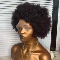 Courtes Perruques Pixie Afro Crépues Bouclées Sans Colle 100% Cheveux Humains Brésiliens Bruts Perruque Frontale en Dentelle HD Transparente 13X4 pour Femmes Noires