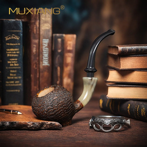 Muxiang Handmade Briarwood Pipe Dark Sandblasted Horn Cumberland Free Type Tobacco Pipe For Men - Product Image 1