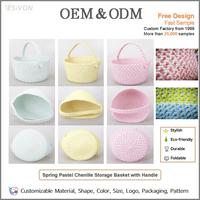 Panier de rangement circulaire en corde de coton chenille pastel avec poignées, écologique, multifonctionnel, pour la salle de bain de bébé, la chambre d'enfant, la crèche