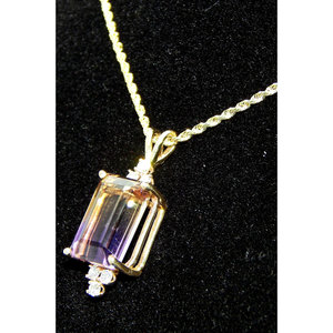 14K oro Ametrine & diamante ciondolo con catena di corda collana - Product Image 2