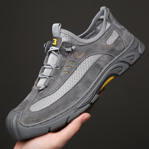 Nouvelles sandales d'été pour hommes en cuir véritable, décontractées, sportives, pour la randonnée en plein air, en maille, solides, antidérapantes, avec bande élastique - Product Image 1