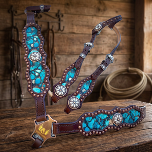 Juego de Arreos para Caballo con Gemas Turquesas, Silla de Montar Inglesa Ligera de Cuero Natural Suave, Equipo de Equitación Personalizable para Todas las Temporadas - Product Image 3