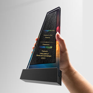 Trofeo de Cristal Personalizado |   Premio con Base de Mármol Grabada con UV para Reunión Anual y Reconocimiento al Personal Destacado - Product Image 4