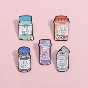 Take Your Meds Enamel Pins Cartoon Medicine Bottle Lapel Badge Clothes Backpack Brooches Cute Pot Pin Jewelry Accessories Gift