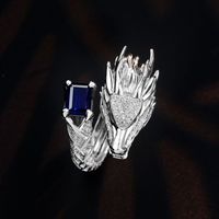 Bague tête de dragon rétro dominatrice en argent sterling 925 zircon cubique CZ Bague dragon plaquée or blanc