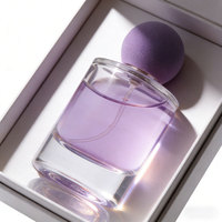 Flacon de parfum en verre transparent rond vide de luxe avec logo personnalisé, 30 ml, 50 ml, 100 ml, avec bouchon en velours violet