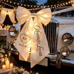 Nœud en ruban personnalisé, grand nœud en satin pour mariage avec noms, décoration romantique pour la voiture de la mariée et du marié - Product Image 1