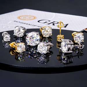 Vente en gros d'usine en stock : Boucles d'oreilles clous en moissanite diamantée, bijoux fins hip-hop en moissanite, en argent sterling 925 véritable pour hommes et femmes - Product Image 6