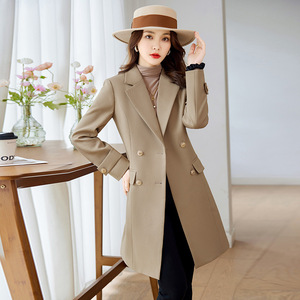 Apricot Women's Trench Coat Mid Length Slim Fit Warm Keeper Autumn Winter Professional Coat - Product Image 2