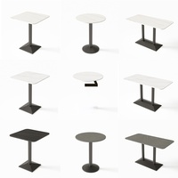 Table en pierre frittée sur base en acier inoxydable personnalisée pour restaurants, cafés, bars à grignoter, salons de thé