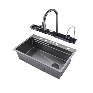 Lavello da <span class=keywords><strong>Cucina</strong></span> Commerciale Moderno <span class=keywords><strong>in</strong></span> <span class=keywords><strong>Acciaio</strong></span> Inox SUS304 da 1,2 mm con Display Digitale a Cascata a LED, Vasca Singola, <span class=keywords><strong>per</strong></span> Progetti - Vendita all'Ingrosso - Product Image 2