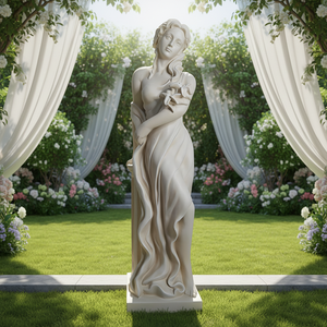 Statue féminine classique européenne, sculpture en résine sculptée à la main avec fleur de lys, style Art déco moderne pour jardin - Product Image 1