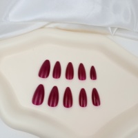 Faux ongles à presser personnalisés bordeaux, longs, forme amande, couleur unie, rouge vin brillant, en gel ABS, vente en gros OEM