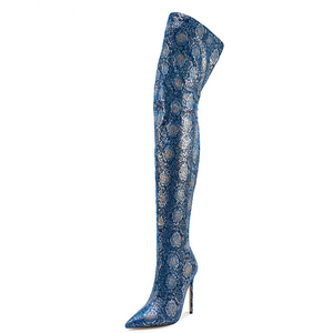 Large Size 47 Snake Pattern Over the Knee High <b>Boots</b> Women Stiletto Long <b>Boots</b> Ladies Pointed Toe Back Zipper Thigh High <b>Boots</b> - Product Image 1