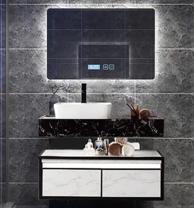 Modern karbon fiber ahşap duvar asılı banyo dolabı 80cm ile yıkama havzası ve banyo plastik vanity kabine toptan