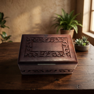 Leaf Carving Wooden Foldable Eco-Friendly Customizable Classic Cremation Urn Box Human Ashes Kids Men Adults <b>Pets</b> Dog Memorial - Product Image 3