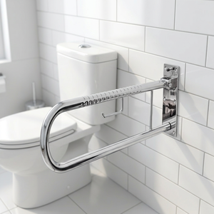 Barra de Agarre Plegable en Forma de U, de Acero Inoxidable Pulido, Fácil de Instalar, para Baño - Product Image 1