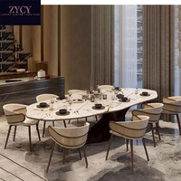 Table à Manger Ovale de Style Italien en Pierre Frittée, Base en Racine de Bois et Chaises Personnalisables pour Restaurants Haut de Gamme