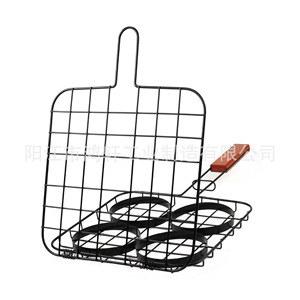 ตะแกรงย่างบาร์บีคิวสี่ช่องพร้อมด้ามไม้ เคลือบสารกันติด สำหรับย่างอาหารกลางแจ้ง อบ และบาร์บีคิว - Product Image 2