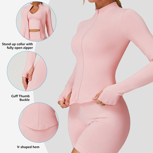 DWT7725 Veste de fitness zippée sans couture à manches longues pour femmes, haut de yoga à ourlet incurvé et à séchage rapide - Product Image 4