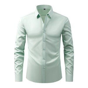 Chemise habillée noire à manches longues pour homme, couleur unie, col rabattu, en popeline de coton infroissable, pour l'automne - Product Image 2
