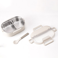 Boîte à bento pour adultes en acier inoxydable de 1000 ml, 2 compartiments, étanche, chauffable, portable, de qualité alimentaire, multifonctionnelle